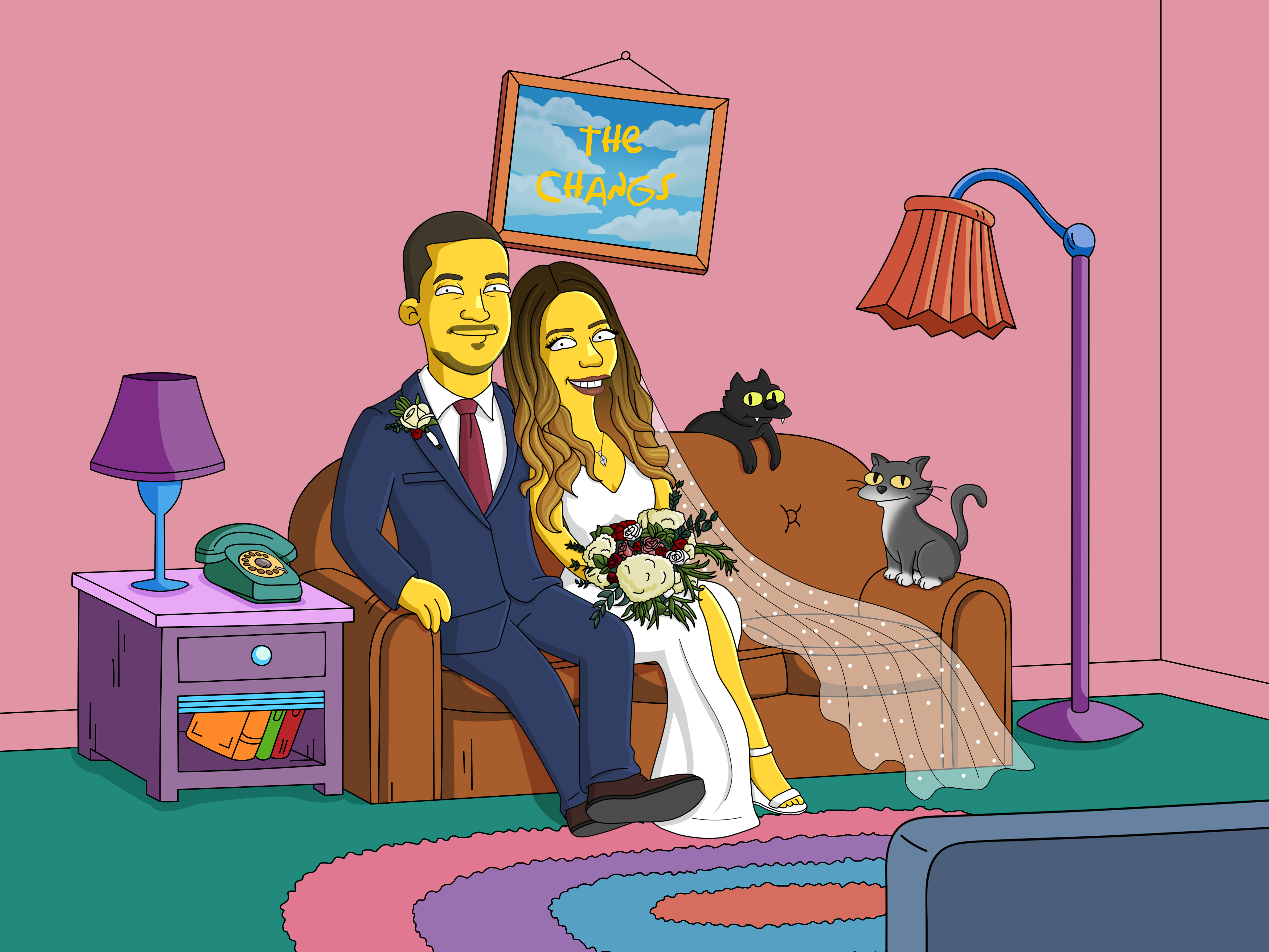 Picture of Michael Chang's wedding date drawn like The Simpsons